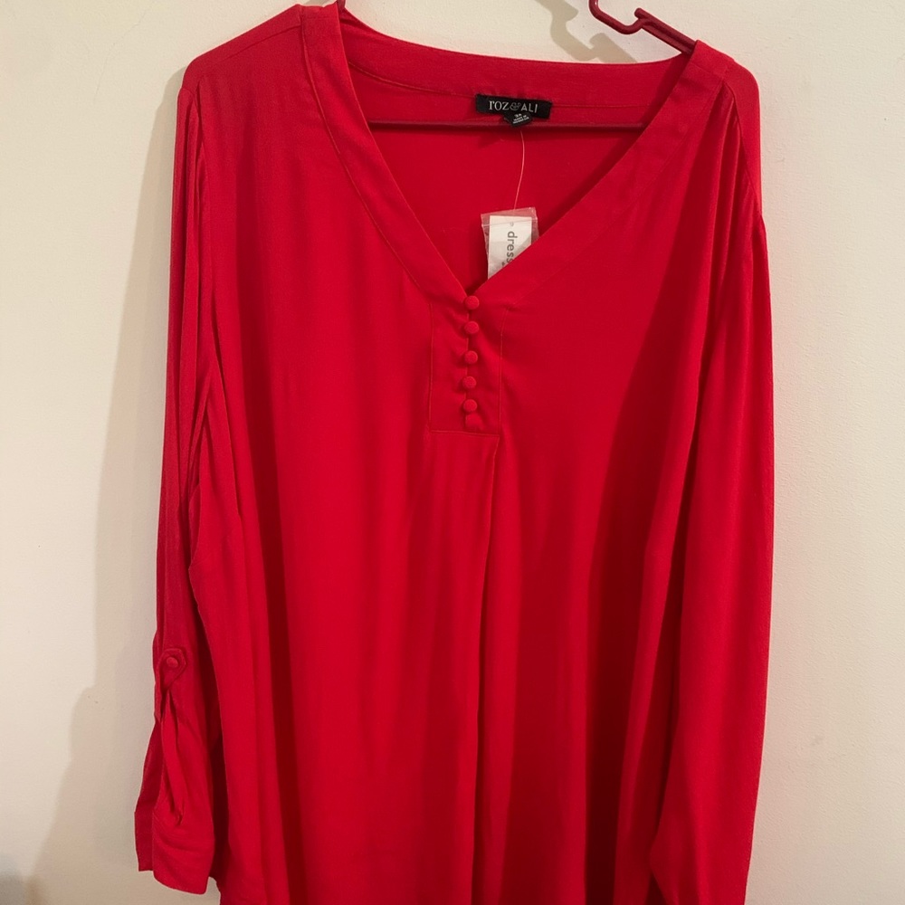Red Dress Shirt With Button Detail NWT